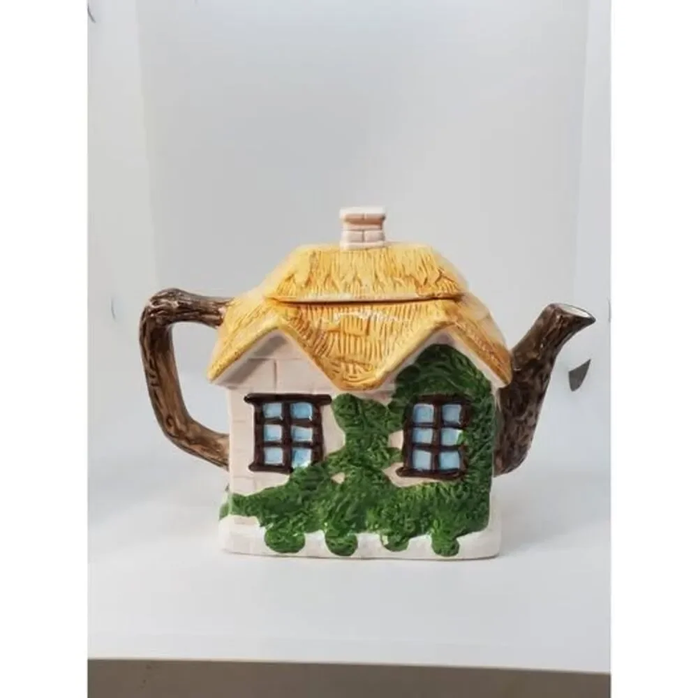 Vintage 1993 Teddy Bear Teapot Cottagecore Cottage House Hand Painted Ceramic